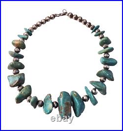 Vintage Native American Sterling & Large Chunky Turquoise Beaded Necklace