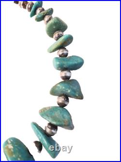 Vintage Native American Sterling & Large Chunky Turquoise Beaded Necklace