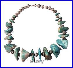 Vintage Native American Sterling & Large Chunky Turquoise Necklace