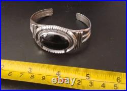 Vintage Native American Sterling & Large Onyx Stone Cuff Bracelet Signed
