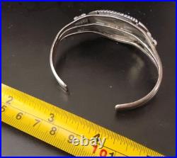 Vintage Native American Sterling & Large Onyx Stone Cuff Bracelet Signed