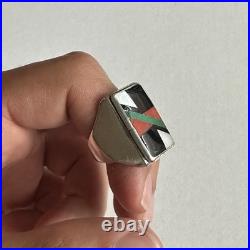 Vintage Native American Sterling Multicolor Inlay Onyx Zuni Ring 9.5 Pawn USA