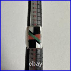 Vintage Native American Sterling Multicolor Inlay Onyx Zuni Ring 9.5 Pawn USA