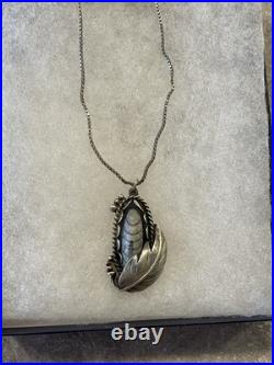 Vintage Native American Sterling Natural Orthoceras Fossil With22 Box Chain