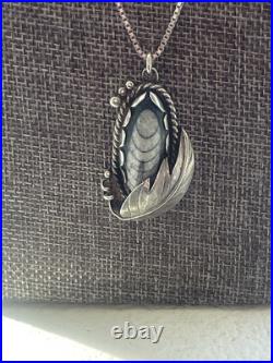 Vintage Native American Sterling Natural Orthoceras Fossil With22 Box Chain