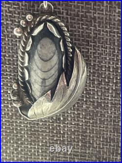 Vintage Native American Sterling Natural Orthoceras Fossil With22 Box Chain