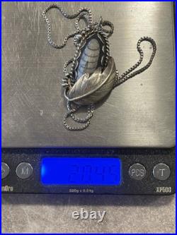 Vintage Native American Sterling Natural Orthoceras Fossil With22 Box Chain