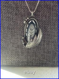Vintage Native American Sterling Natural Orthoceras Fossil With22 Box Chain