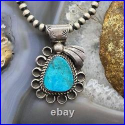 Vintage Native American Sterling Natural Turquoise Decorated Pendant For Women