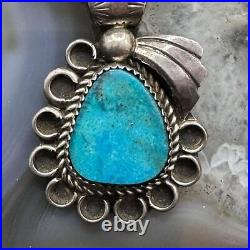 Vintage Native American Sterling Natural Turquoise Decorated Pendant For Women