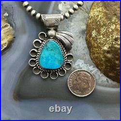 Vintage Native American Sterling Natural Turquoise Decorated Pendant For Women