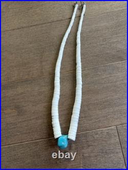 Vintage Native American Sterling Puka & Turquoise Nugget Necklace 18