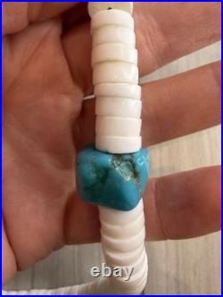 Vintage Native American Sterling Puka & Turquoise Nugget Necklace 18