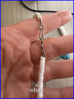 Vintage Native American Sterling Puka & Turquoise Nugget Necklace 18