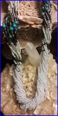 Vintage Native American Sterling Seed Beaded Multi Strand 30 Necklace Sterling