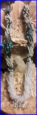 Vintage Native American Sterling Seed Beaded Multi Strand 30 Necklace Sterling