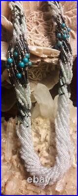 Vintage Native American Sterling Seed Beaded Multi Strand 30 Necklace Sterling