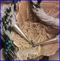 Vintage Native American Sterling Seed Beaded Multi Strand 30 Necklace Sterling