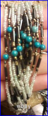 Vintage Native American Sterling Seed Beaded Multi Strand 30 Necklace Sterling