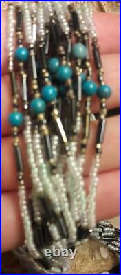 Vintage Native American Sterling Seed Beaded Multi Strand 30 Necklace Sterling