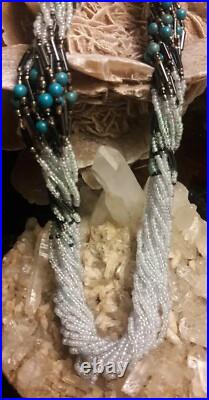 Vintage Native American Sterling Seed Beaded Multi Strand 30 Necklace Sterling