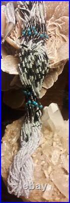 Vintage Native American Sterling Seed Beaded Multi Strand 30 Necklace Sterling