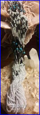Vintage Native American Sterling Seed Beaded Multi Strand 30 Necklace Sterling