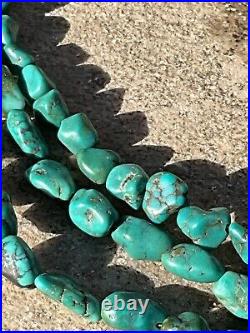 Vintage Native American Sterling Silver 3 Strand Turquoise Bead Necklace Jewelry