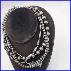 Vintage Native American Sterling Silver 4 Strand Necklace