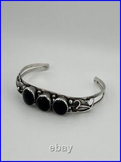 Vintage Native American Sterling Silver 925 Black Onyx Bracelet