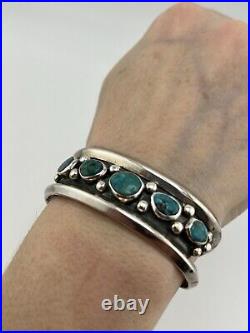 Vintage Native American Sterling Silver 925 Turquoise Cuff Bracelet
