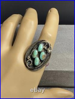 Vintage Native American Sterling Silver 925 Turquoise Ring Sz9.5
