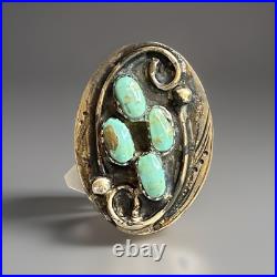 Vintage Native American Sterling Silver 925 Turquoise Ring Sz9.5