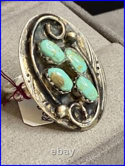 Vintage Native American Sterling Silver 925 Turquoise Ring Sz9.5