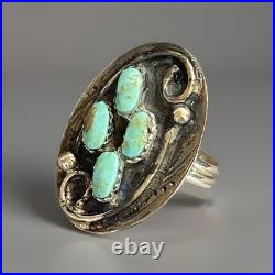 Vintage Native American Sterling Silver 925 Turquoise Ring Sz9.5