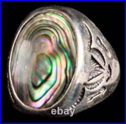 Vintage Native American Sterling Silver Abalone Mother of Pearl Scroll 14.6gr