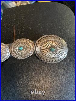 Vintage Native American Sterling Silver And Turquoise 14 Concho Belt