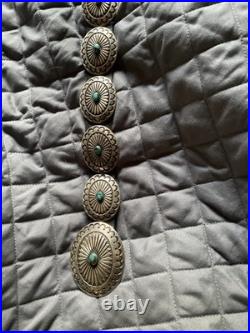 Vintage Native American Sterling Silver And Turquoise 14 Concho Belt