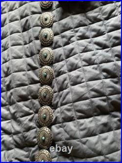 Vintage Native American Sterling Silver And Turquoise 14 Concho Belt