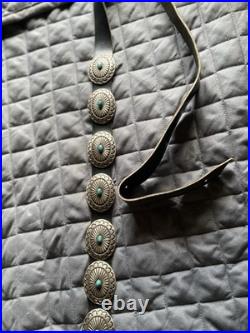 Vintage Native American Sterling Silver And Turquoise 14 Concho Belt