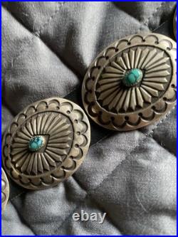 Vintage Native American Sterling Silver And Turquoise 14 Concho Belt Vintage Native American Sterling Silver And Turquoise 14 Concho Belt