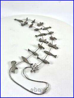 Vintage Native American Sterling Silver Animals Liquid Bead Necklace 83.1grams