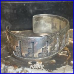 Vintage Native American Sterling Silver Arizona Scene Signed Bracelet 7