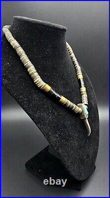 Vintage Native American Sterling Silver Beaded Badger Claw Necklace