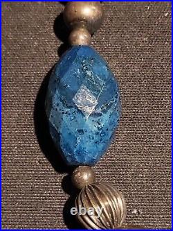 Vintage Native American Sterling Silver Bench Beaded Necklace Lapis Gemstone