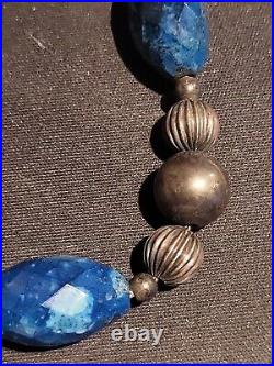 Vintage Native American Sterling Silver Bench Beaded Necklace Lapis Gemstone