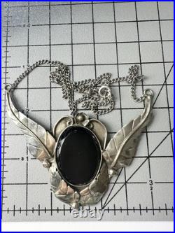 Vintage Native American Sterling Silver Black Glass Necklace 18