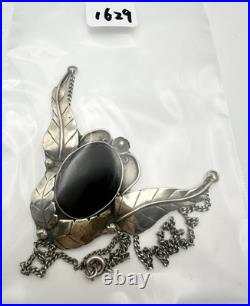 Vintage Native American Sterling Silver Black Glass Necklace 18