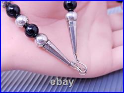 Vintage Native American Sterling Silver Black Jade Bead Necklace 21