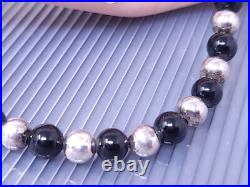 Vintage Native American Sterling Silver Black Jade Bead Necklace 21